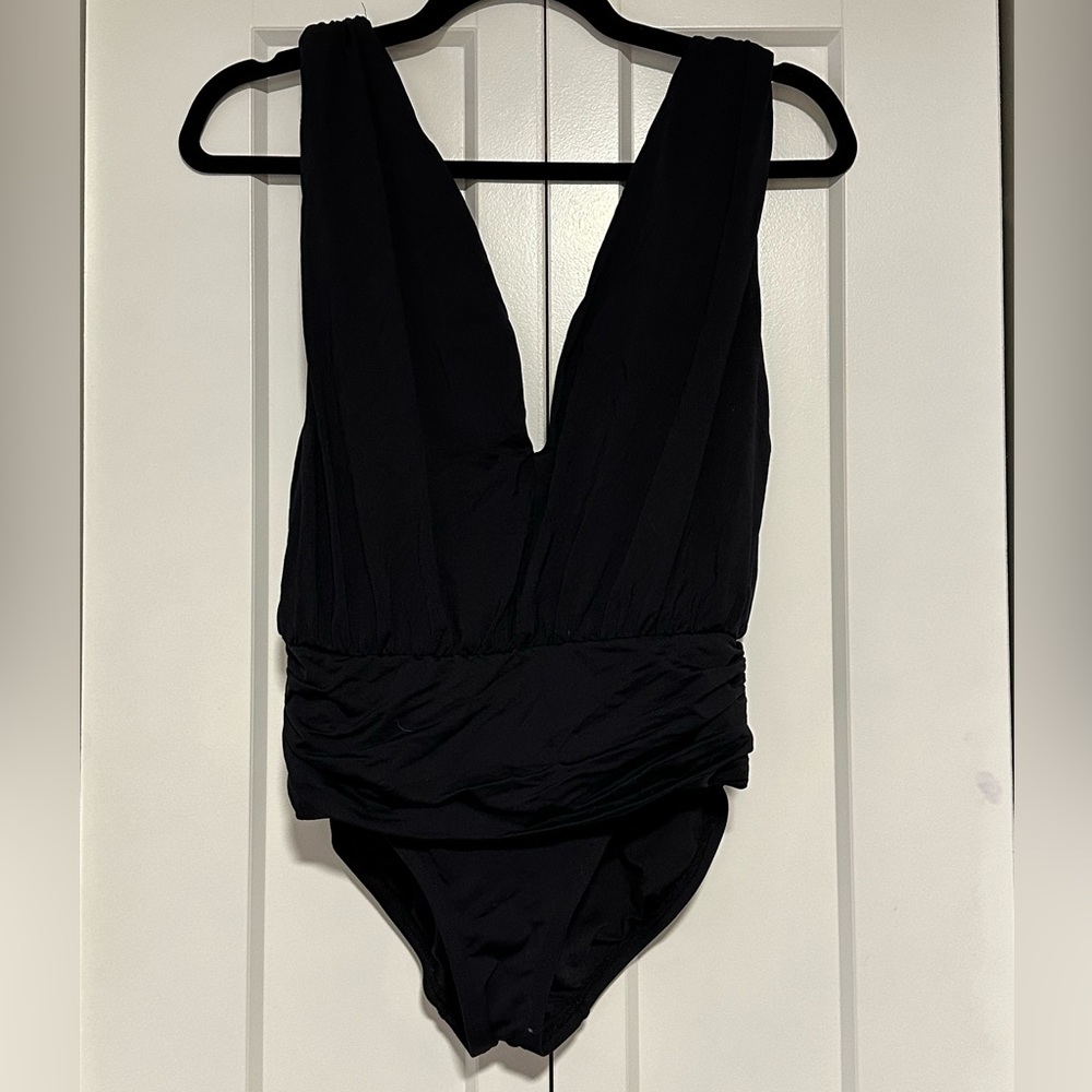 Vince Camuto Cruise Draped V-Neck Plunge Swimsuit